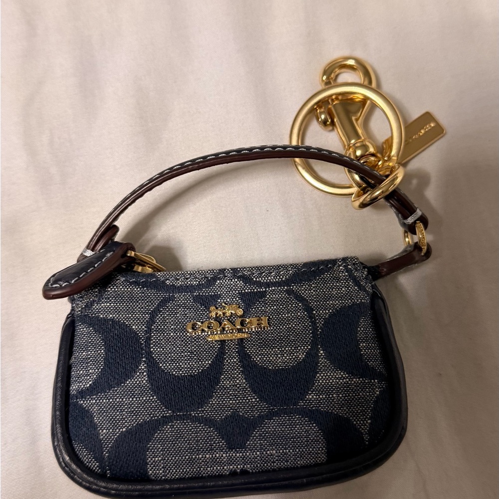 Coach Navy and Gold Mini Keychain Bag